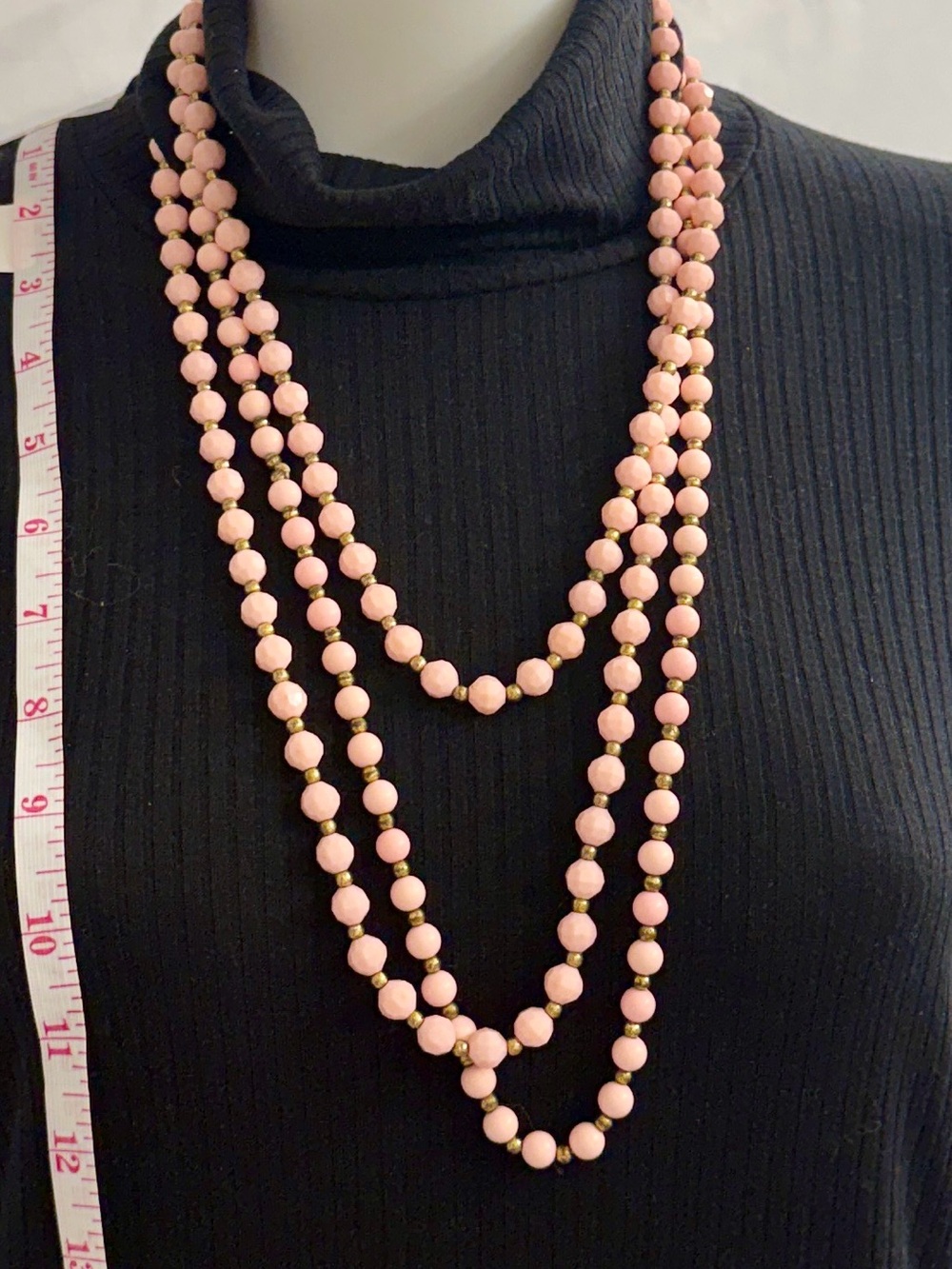 Vintage Pink Beaded Necklaces Set of 2 Long Layering Gold Tone - Picture 2 of 8